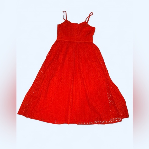 NWT MICHAEL Michael Kors Red Eyelet Midi Dress 100% Cotton Spring Summer - Picture 2 of 5